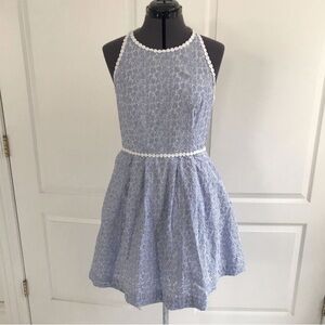 Lilly Pulitzer TORI Dress Cotton Crew Blue Stripe Eyelet, Size 10